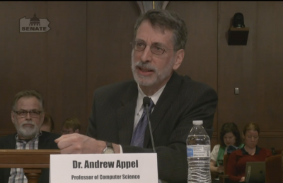 Andrew Appel testifying at a state committee meeting