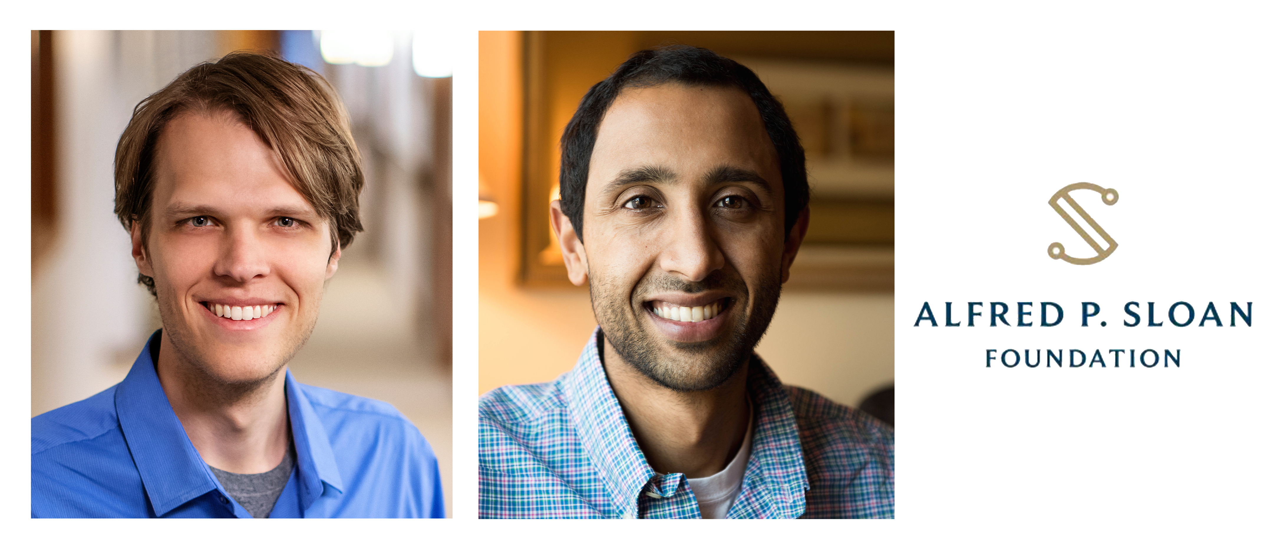 Photos of Mark Zhandry and Ravi Netravali next to the Sloan Foundation logo