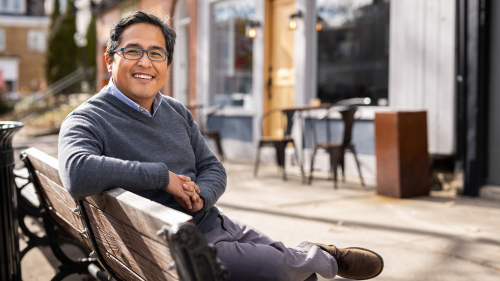 Andres Monroy-Hernandez sitting on a bench