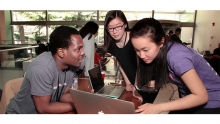 John Larmie of the University of Manitoba, Cherry Vong of the University of Waterloo, and Selina Wang, a first-year Princeton University student who served as a judge.